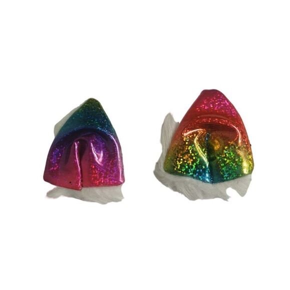Girls Halloween Shiny Rainbow Furry Cat Ear Hair Clips - Picture 1 of 2